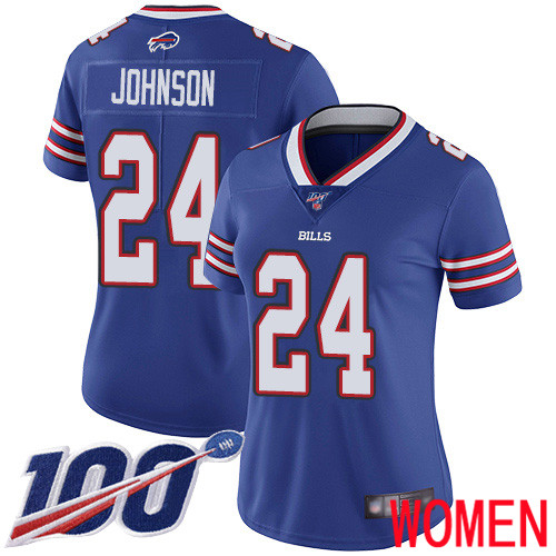 Women Buffalo Bills #24 Taron Johnson Royal Blue Team Color Vapor Untouchable Limited Player 100th Season NFL Jersey